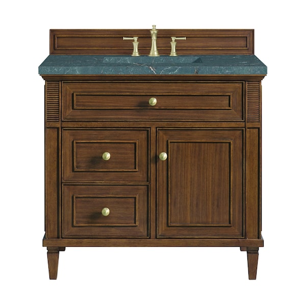 James Martin Vanities 36'' Single Vanity, Mid-Century Walnut w/ 3 CM Parisien Bleu Quartz Top 424-V36-WLT-3PBL - main